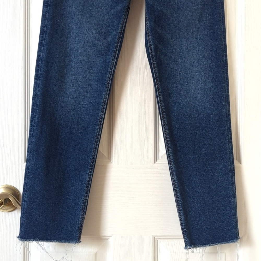American Eagle Classic Dark Wash High Rise Crossover Straight Leg Mom Jeans 00 - Picture 3 of 15
